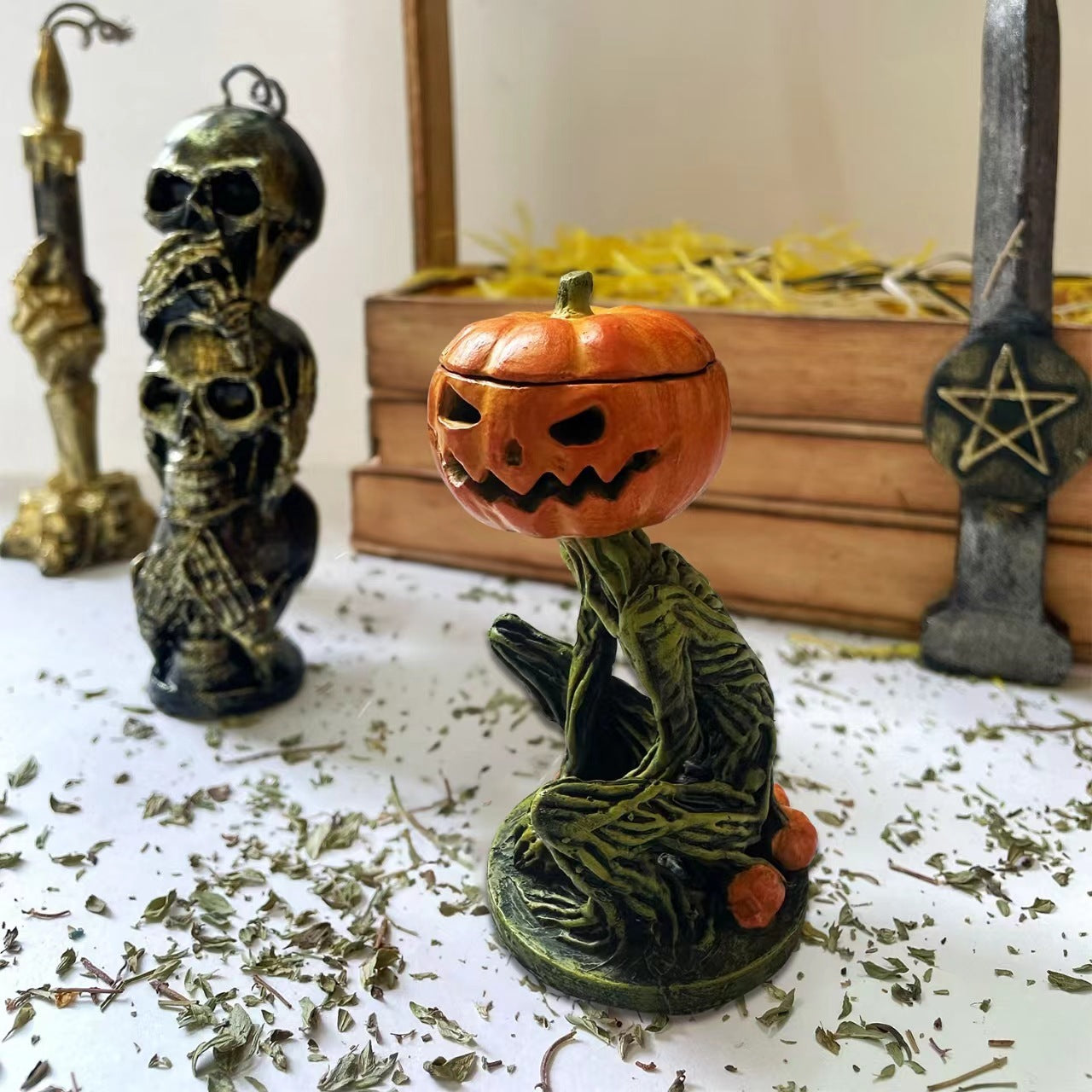 Halloween Pumpkin Candlestick Resin