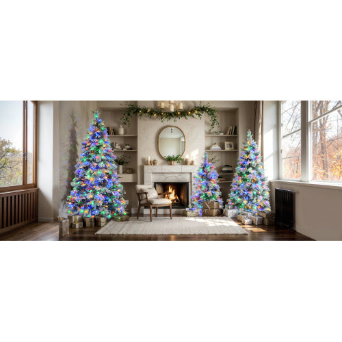 6FT Pre-Lit Spruce Snow Flocked Christmas Tree With Pine Cones