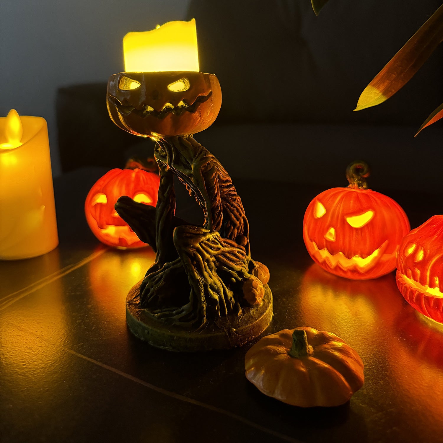 Halloween Pumpkin Candlestick Resin